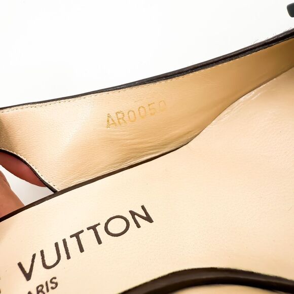 Louis Vuitton LV Damier Ebene Checked Calf Hair Bow Square Toe Slingback Pump - Picture 11 of 12